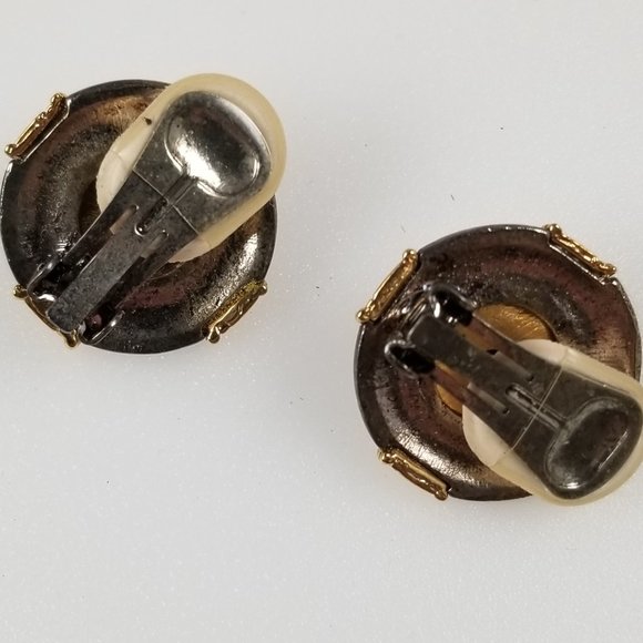 Retro Mixed Metal - Black Accent Clip On Earrings - Picture 5 of 6
